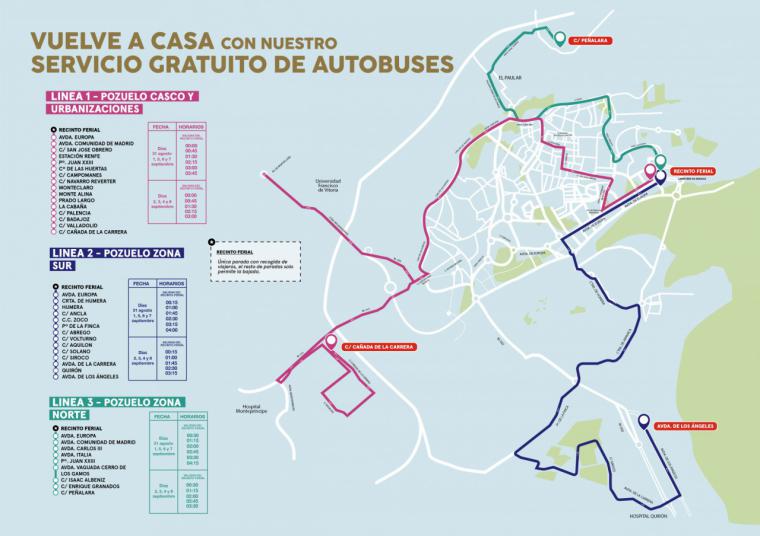 Estas son las lanzaderas hasta el nuevo recinto ferial y un servicio de autobuses de vuelta a casa durante los días de fiestas patronales